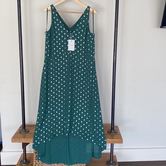 TED BAKER LONDON, Cami Metallic Dot Sleeveless High/Low Shift Dress - Picture 7 of 10
